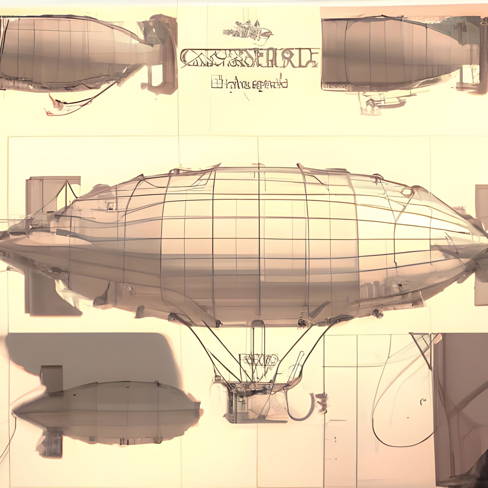 Steampunk Dirigible Blueprint in Comic Book Style