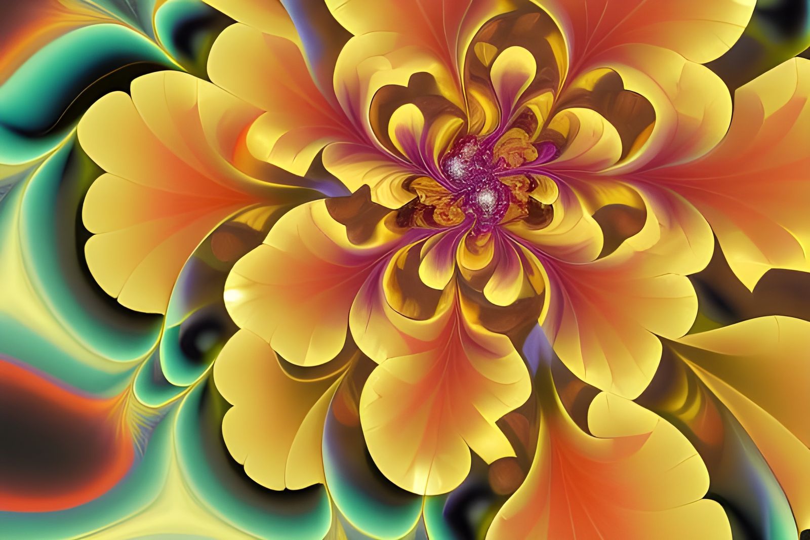 Hyperdetailed Yellow Fractal Flower