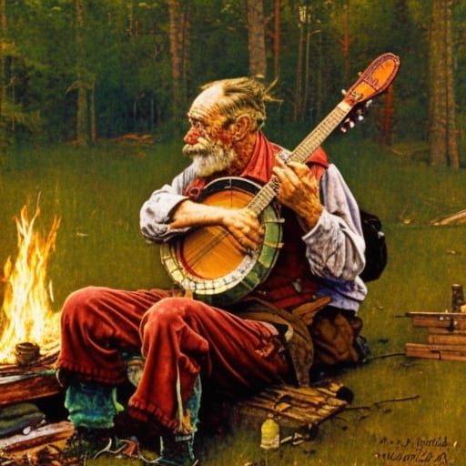 Campfire Banjo Player in Hyperrealistic Style