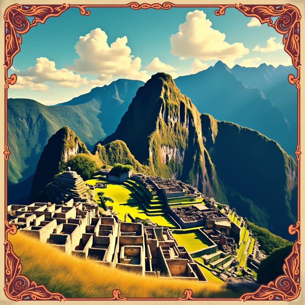 Retro Travel Poster of Machu Picchu in 1920s Style