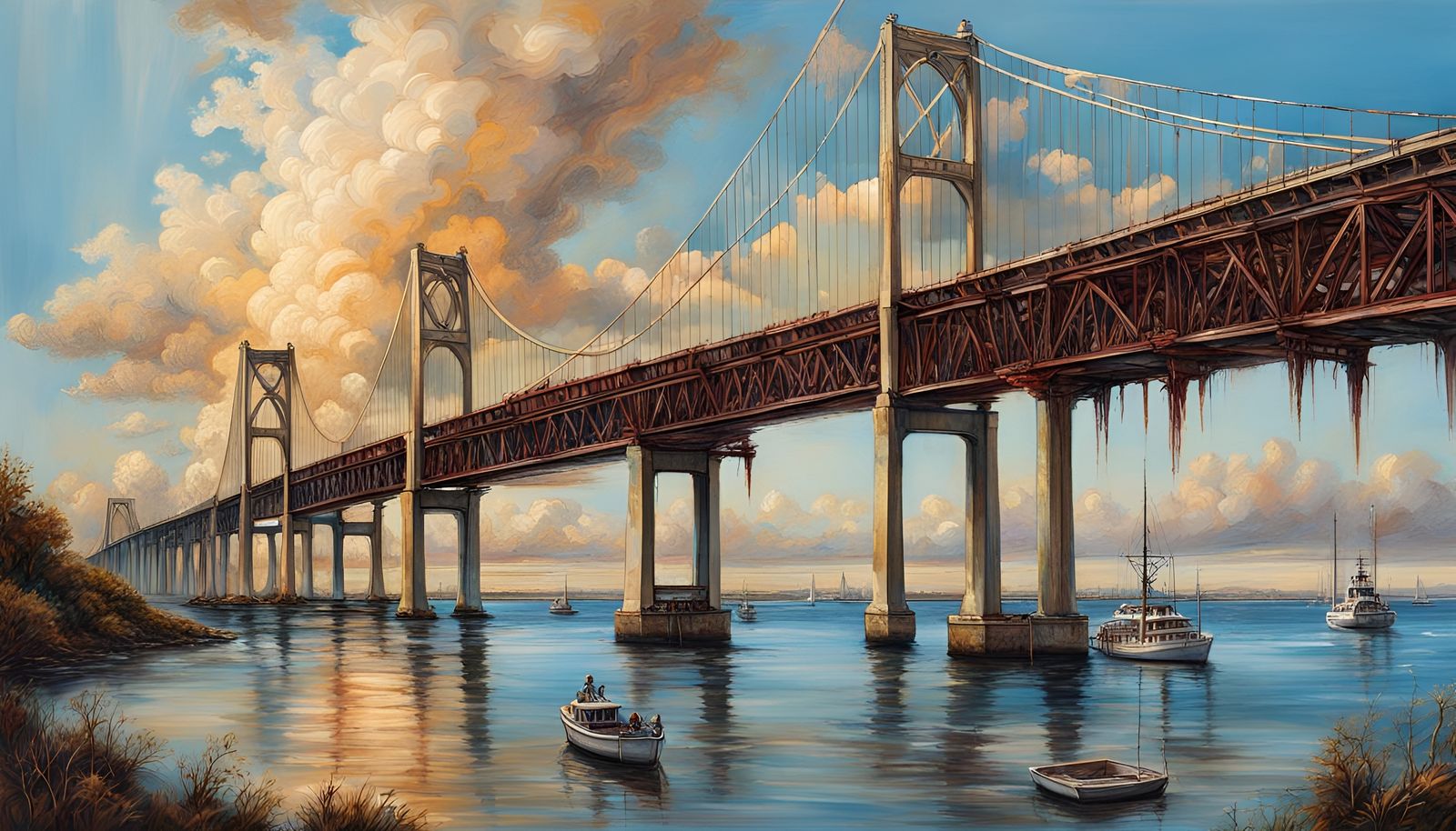 Yaquinna Bay Bridge: Hyperrealistic Painting with Volumetric...