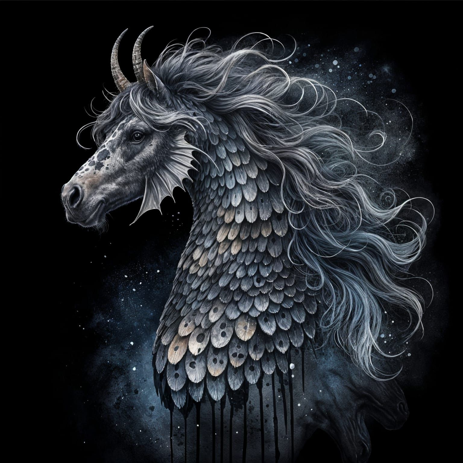 Dark Fantasy Appaloosa Horse Portrait in Abstract Watercolor