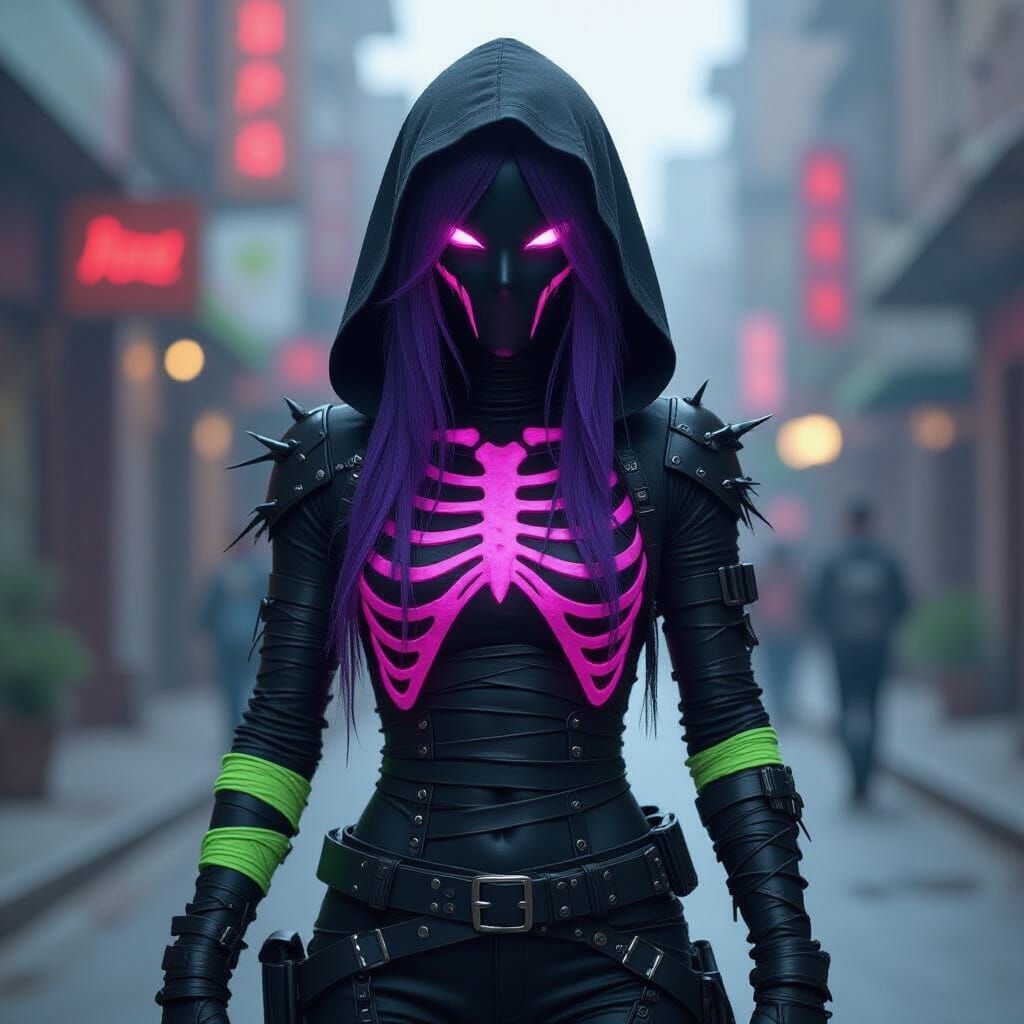 Glitterspawn: Eerie Figure with Neon Accents