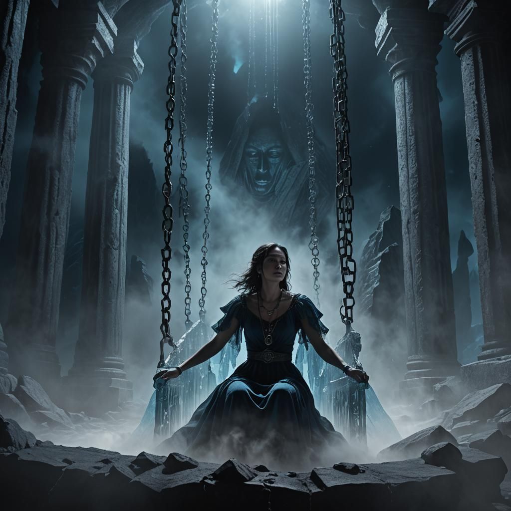 Woman in Crystal Coffin in Dark Mountain Hole