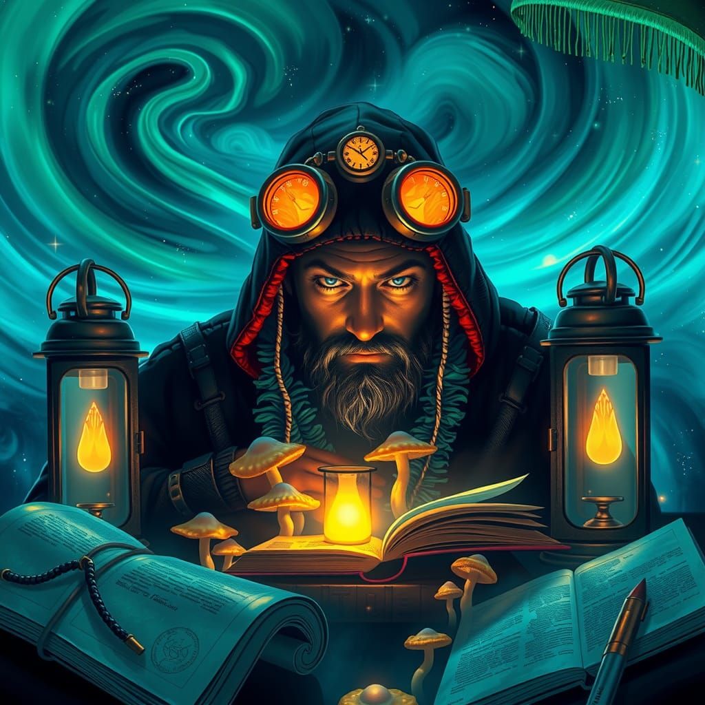 Mystical Creator in Aurora Borealis Landscape