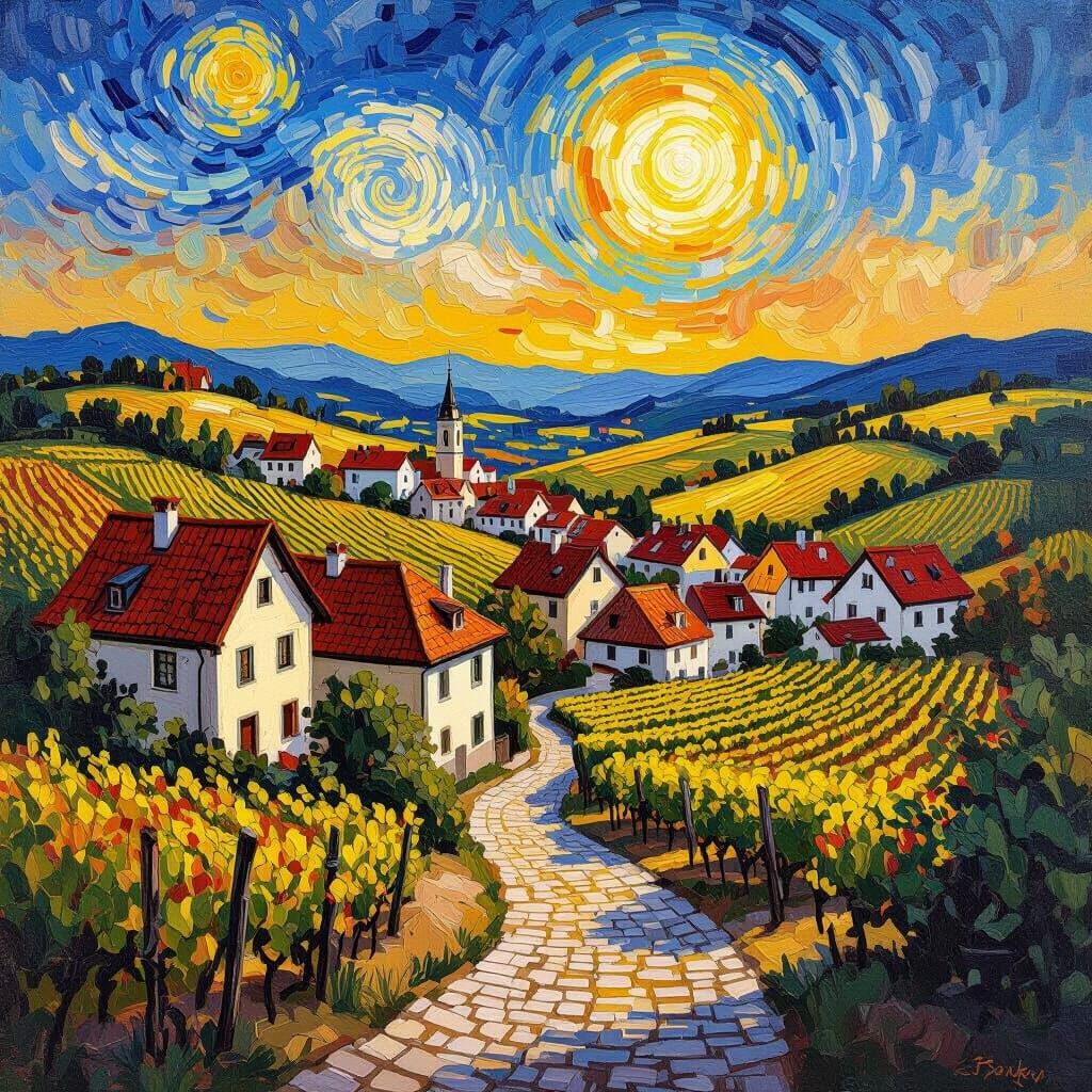 Golden Hour Panorama of Heiligenstadt Village in Vienna