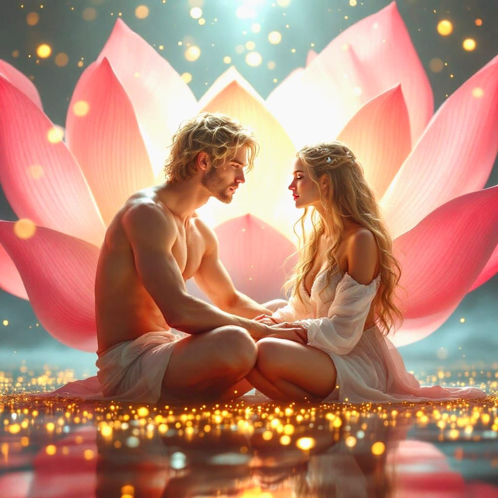 Ethereal Goddess and Lover in a Pink Lotus