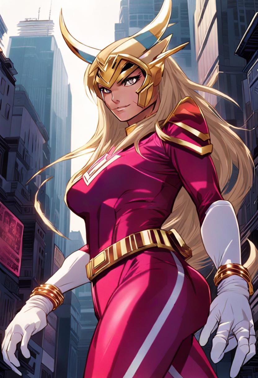 Gigantic Dragon Girl Superhero in Comic Book Style