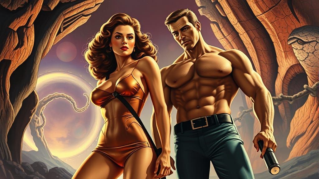 1950s Pulp Sci-Fi: Hyper Masculine Man and Curvy Woman