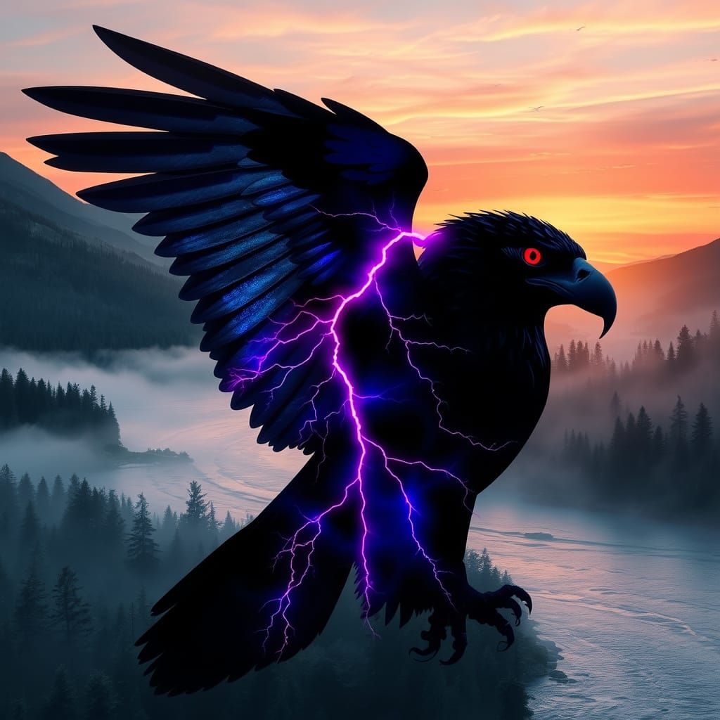 Glowing Eagle in Ethereal Landscape