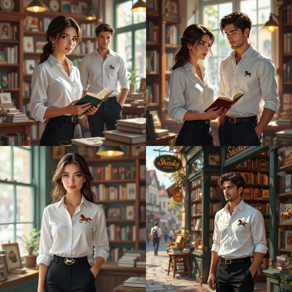 Young Woman's Bookstore Scene with Mysterious Man
