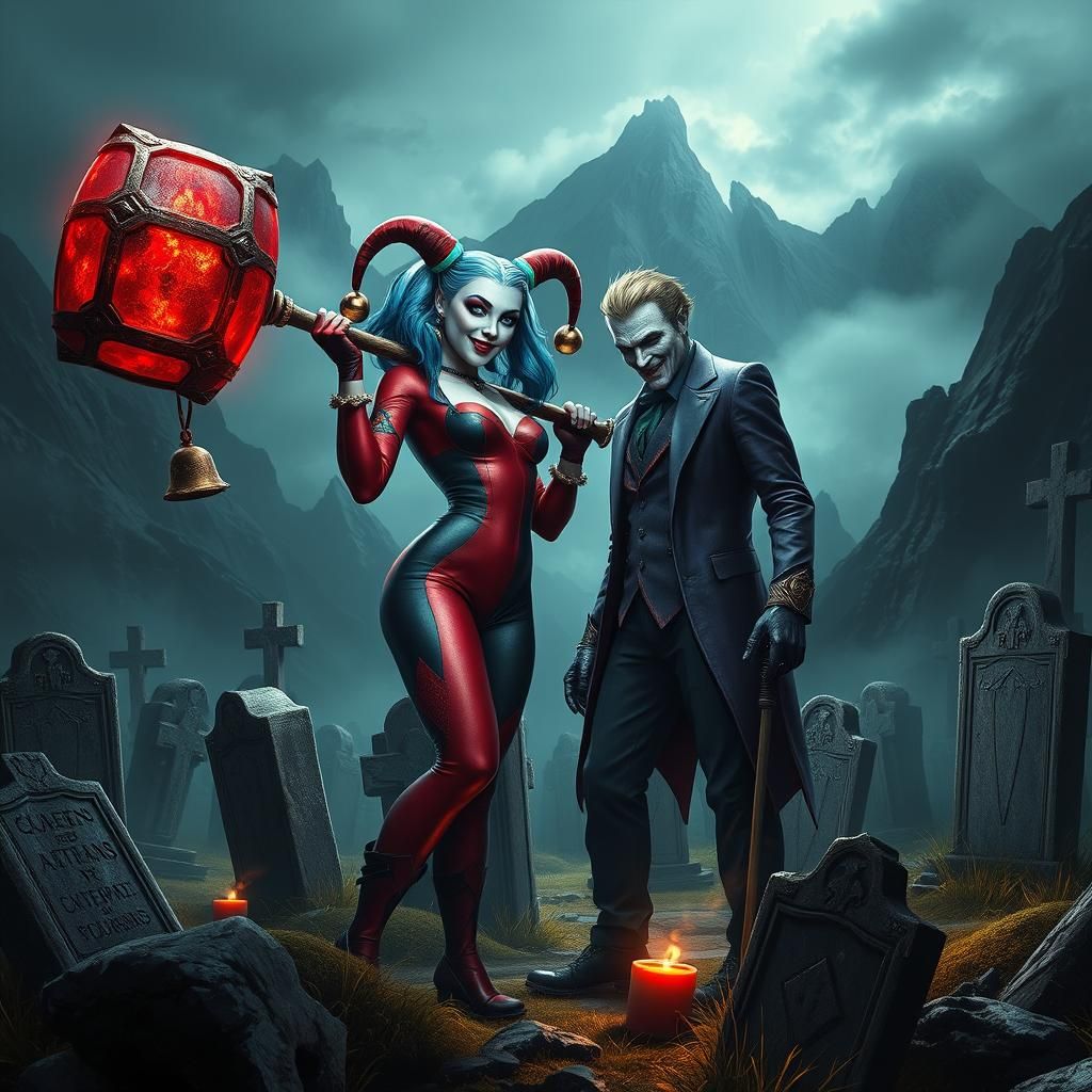 Harley Quinn and Joker in Mystical Graveyard
