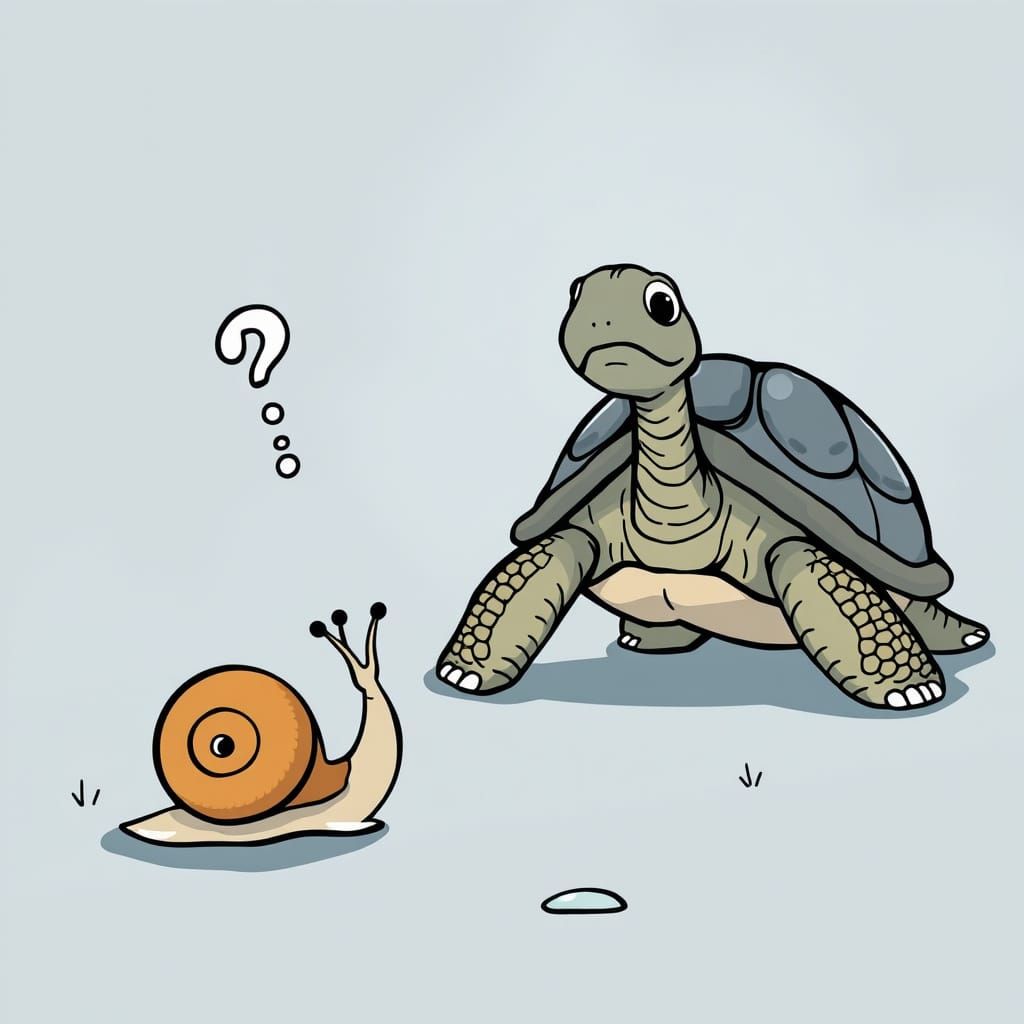 Cartoon Snail Confused by Chatting Turtle