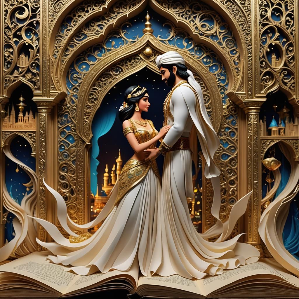 book art of a Aladdin and jasmine