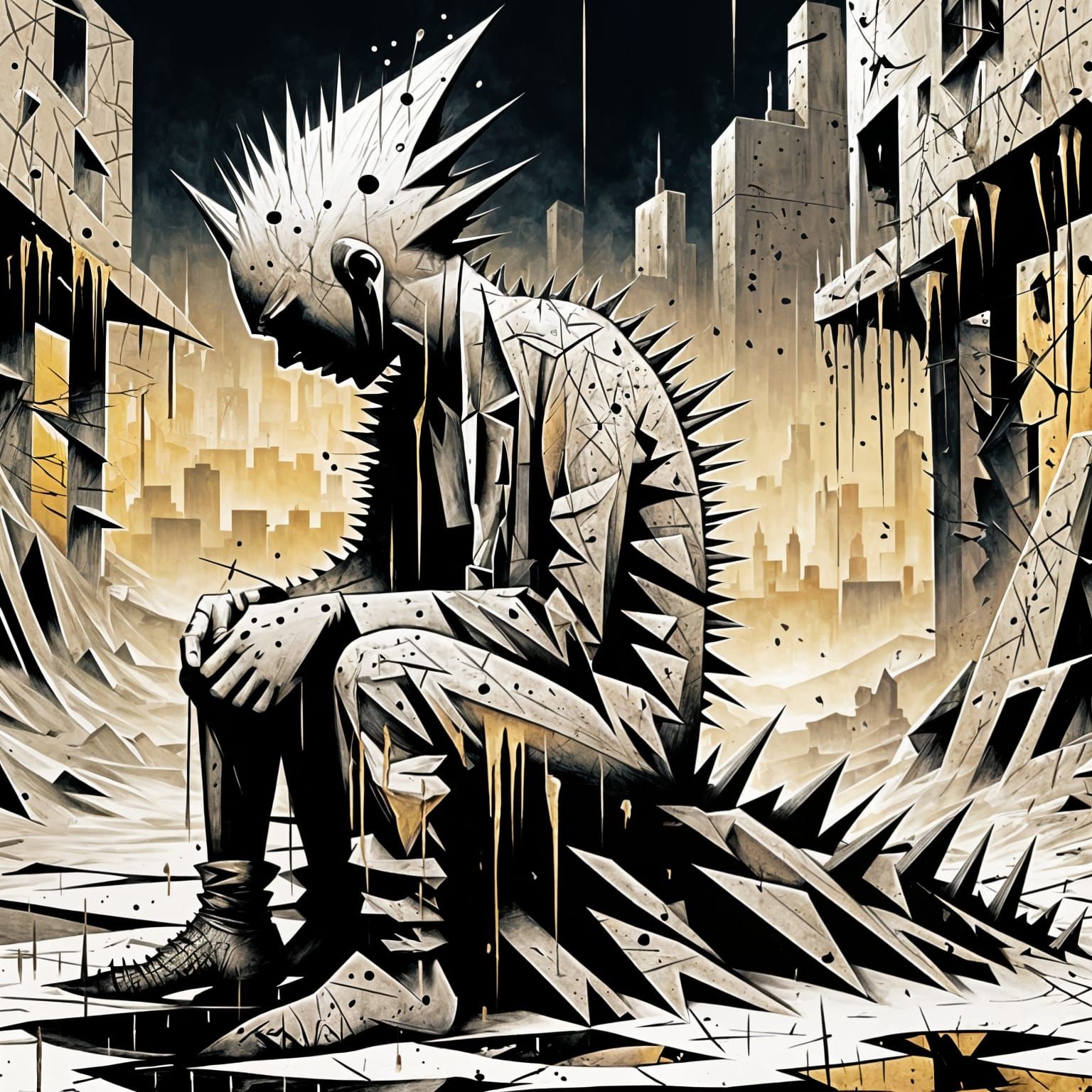 Surreal Figure in Crackled Wasteland