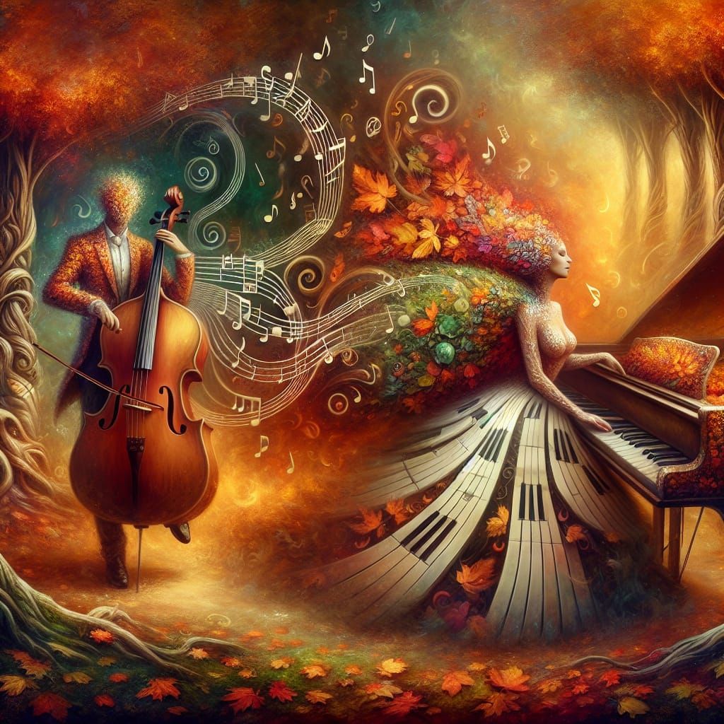 Surreal Musicians Unite in Enchanting Autumn Forest