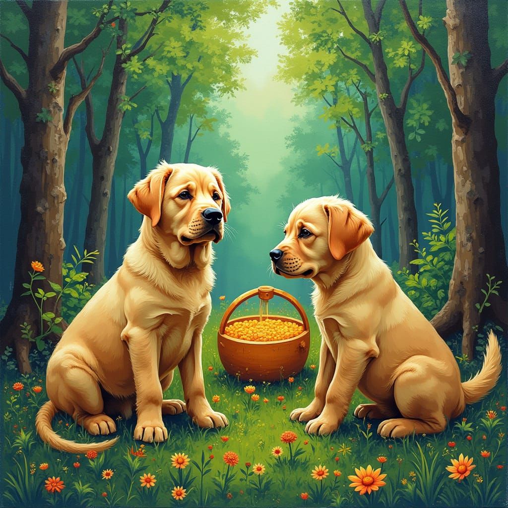 Labrador Puppies Discover Honeypots in Graffiti Art Style