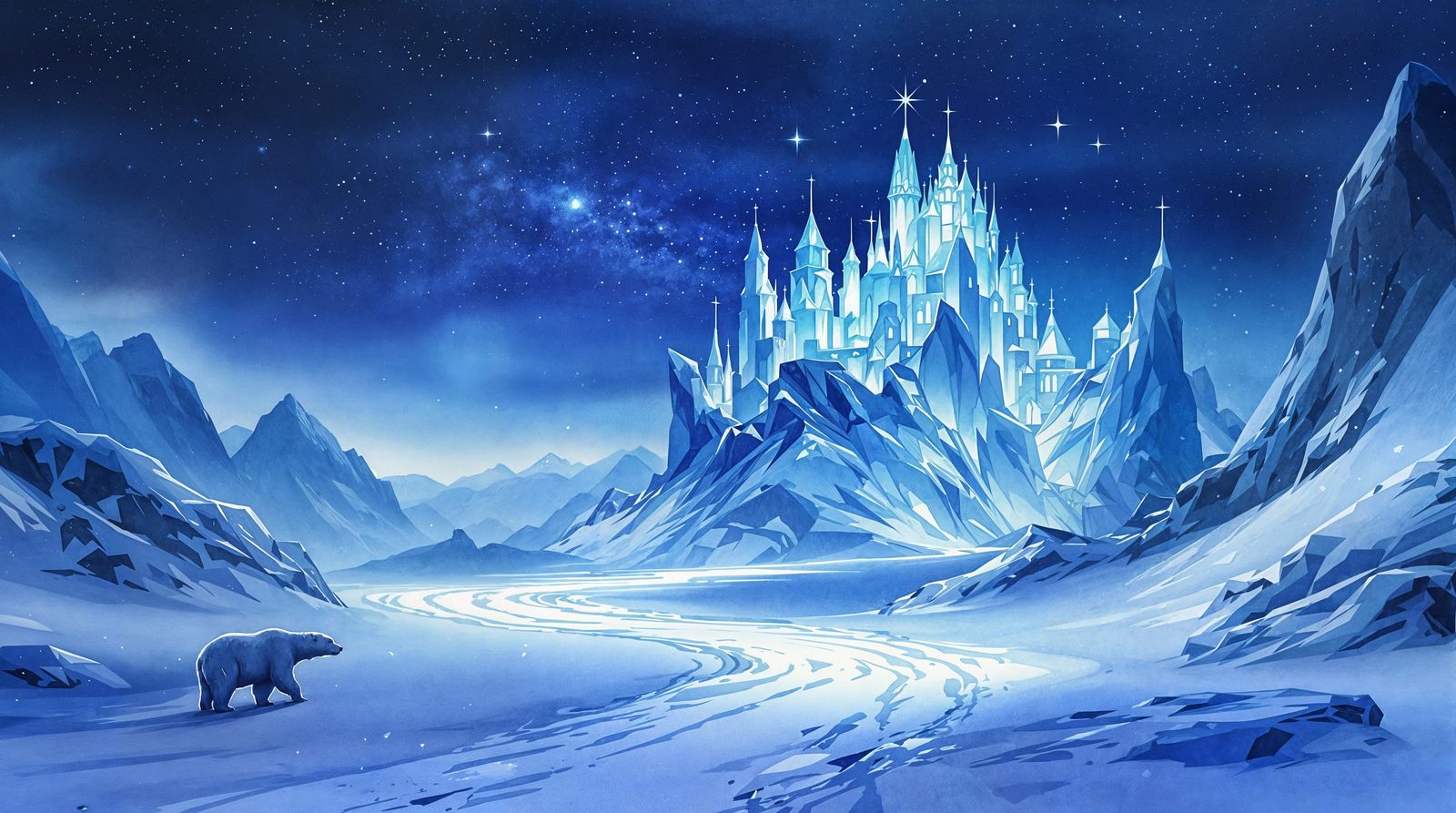Ethereal Polar Castle in Majestic Watercolour