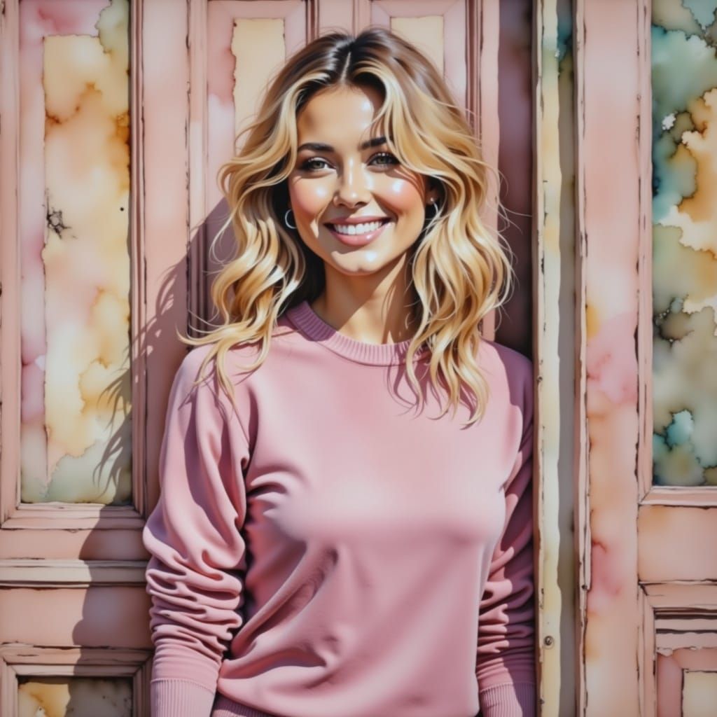 Watercolor Portrait of Teri Garr in Pink Sweater