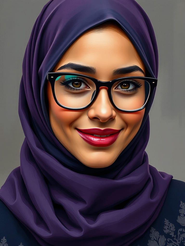 French Woman in Plum Hijab with Subtle Patterns