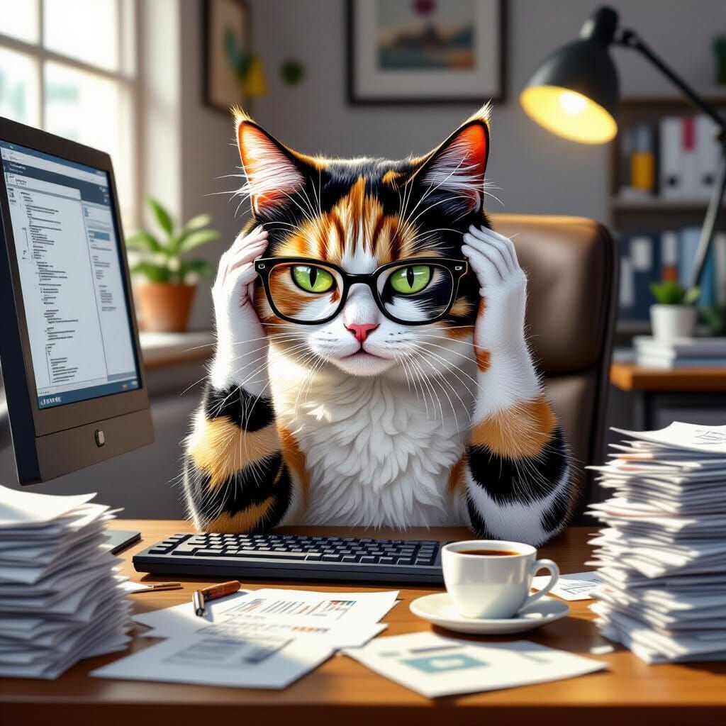 Calico Cat's Frustrations in Miniature Office