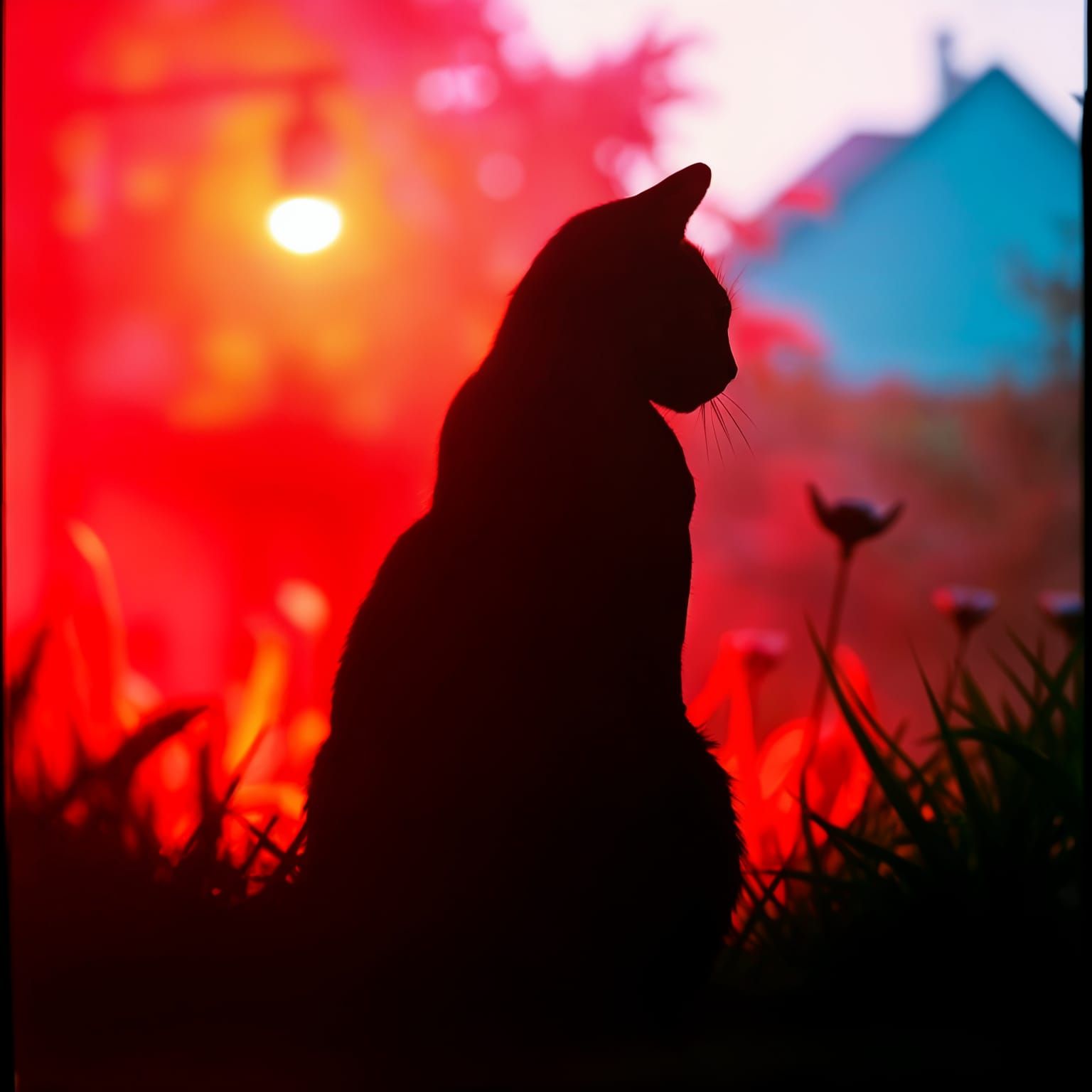 Elegant Cat in a Dreamlike Garden