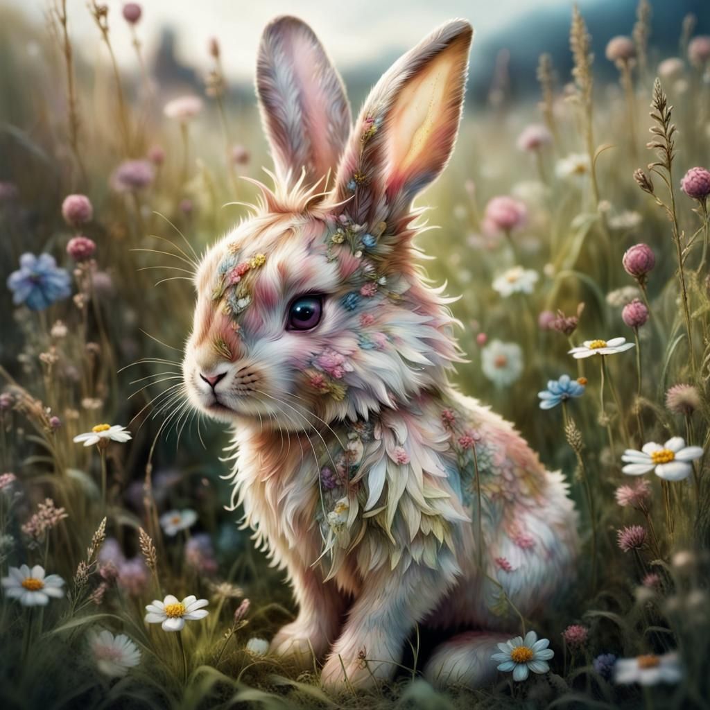 Cute Bunny in Meadow, Hyperdetailed Cinematic Style