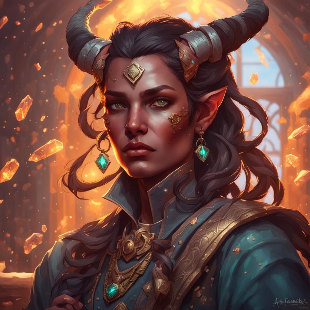 Tiefling Rogue Portrait in Hyperdetailed Style