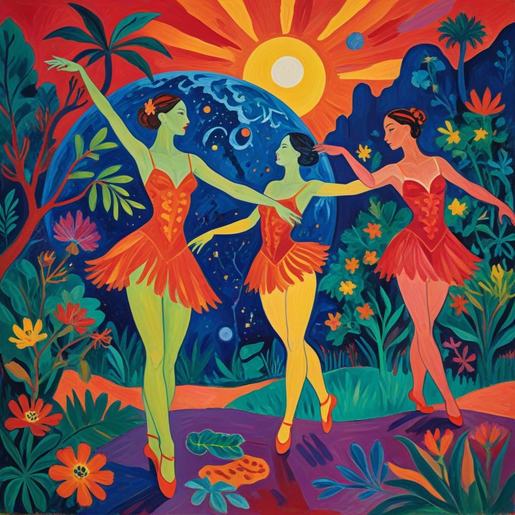 Wild Bold Fauvism, beautiful ballet dancing, alien planet, Henri Matisse