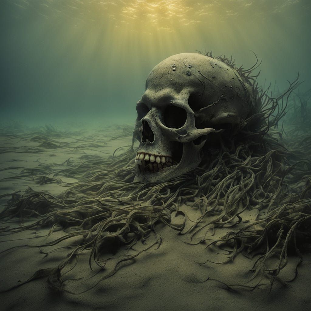 Ocean Floor Encounter: Vampire Skull and Swimming Fish in So...