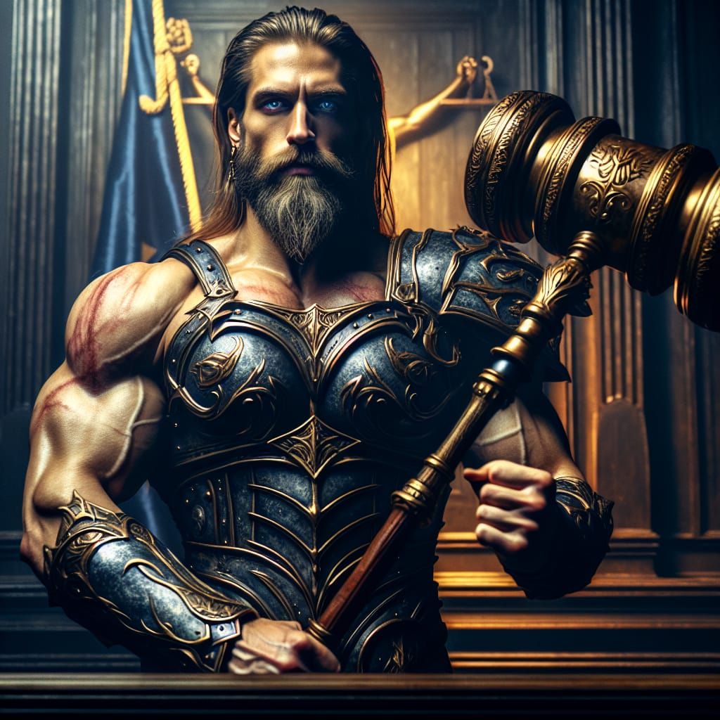 Regal Character with Gavel in Hyperrealistic Style