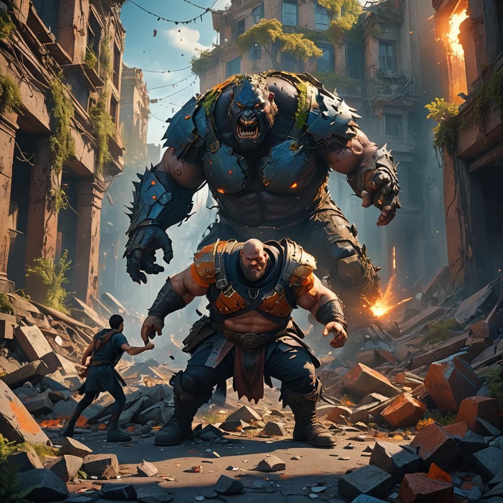 Fantasy Battle in Ruined City: Dramatic Concept Art