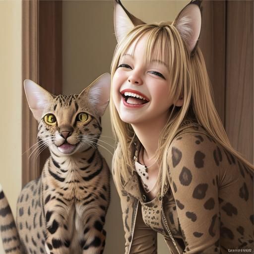 Laughing Savannah Cat Portrait