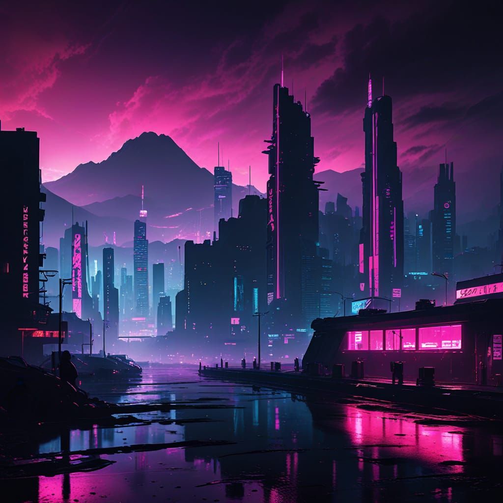 Glowing Cyberpunk Cityscape on Wollyu-bong Mountain