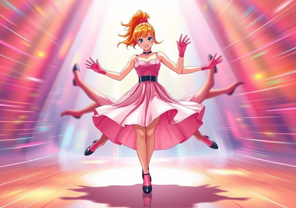 Dynamic Anime Woman on Stage in Manga Style