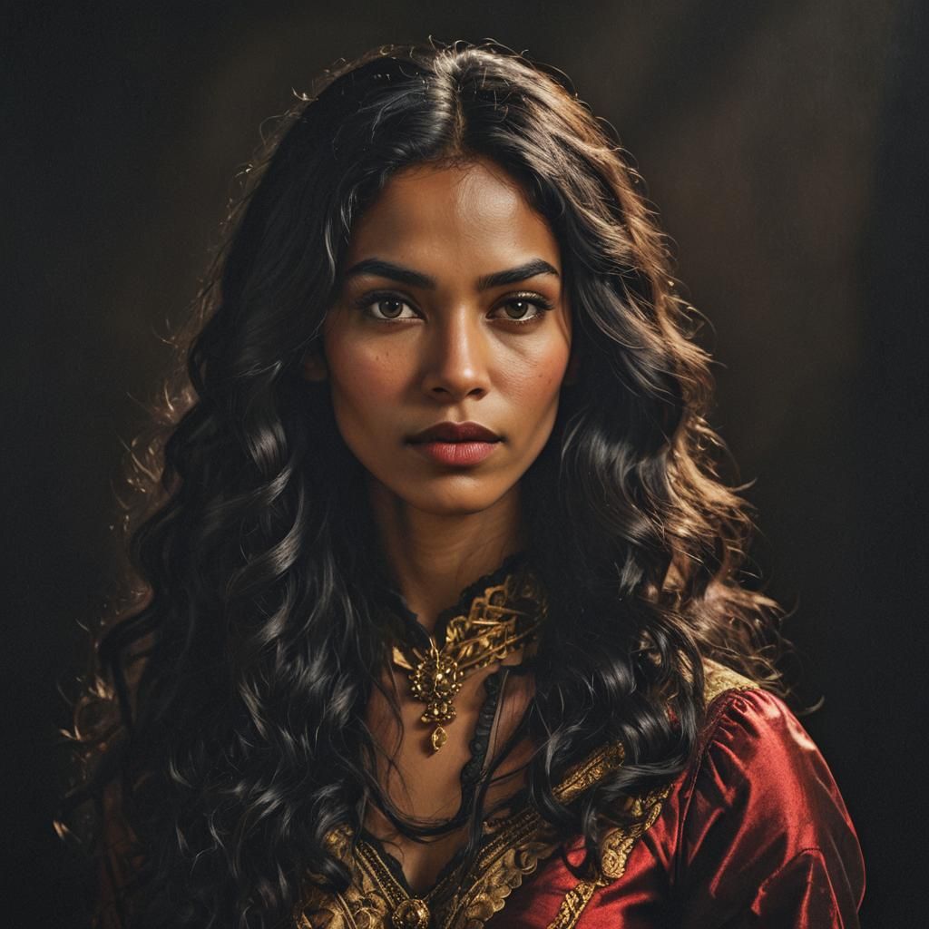 Elegant Baroque Portrait of Young Woman with Dramatic Lighti...