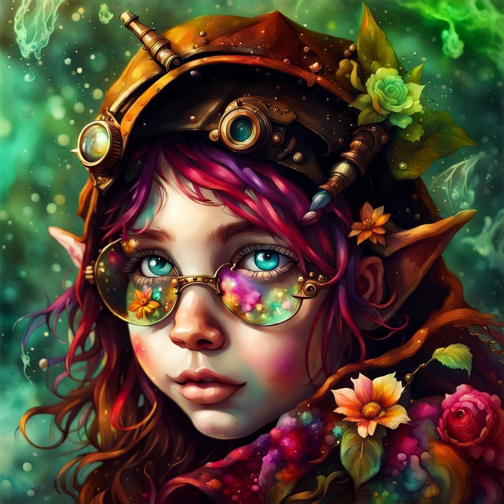 Steampunk Elf Baby in Colorful Splash Art Style
