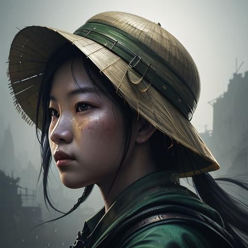 Hyperrealistic Portrait in Vietnam with Splash Art Style