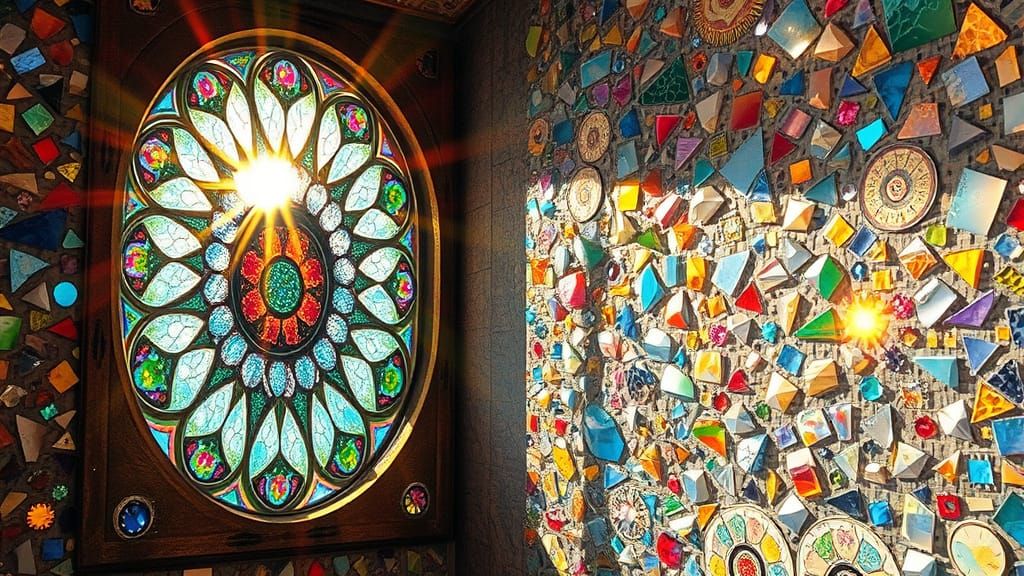 Kaleidoscope Window Reflects a Crystal Wall in Mixed Media