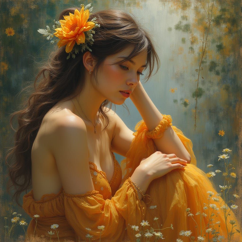 Elegant Woman Portrait in Art Nouveau Style