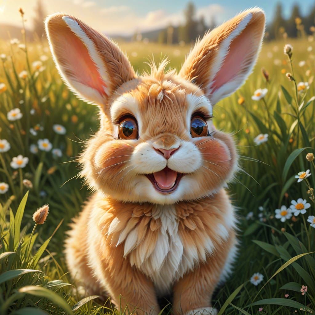 Laughing Bunny in Sunny Meadow: Digital Painting