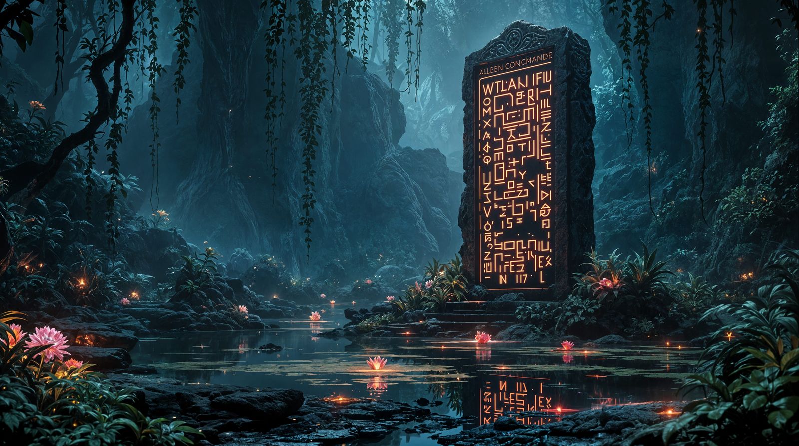 Mysterious Alien Jungle with Ancient Ruins in Photorealistic...