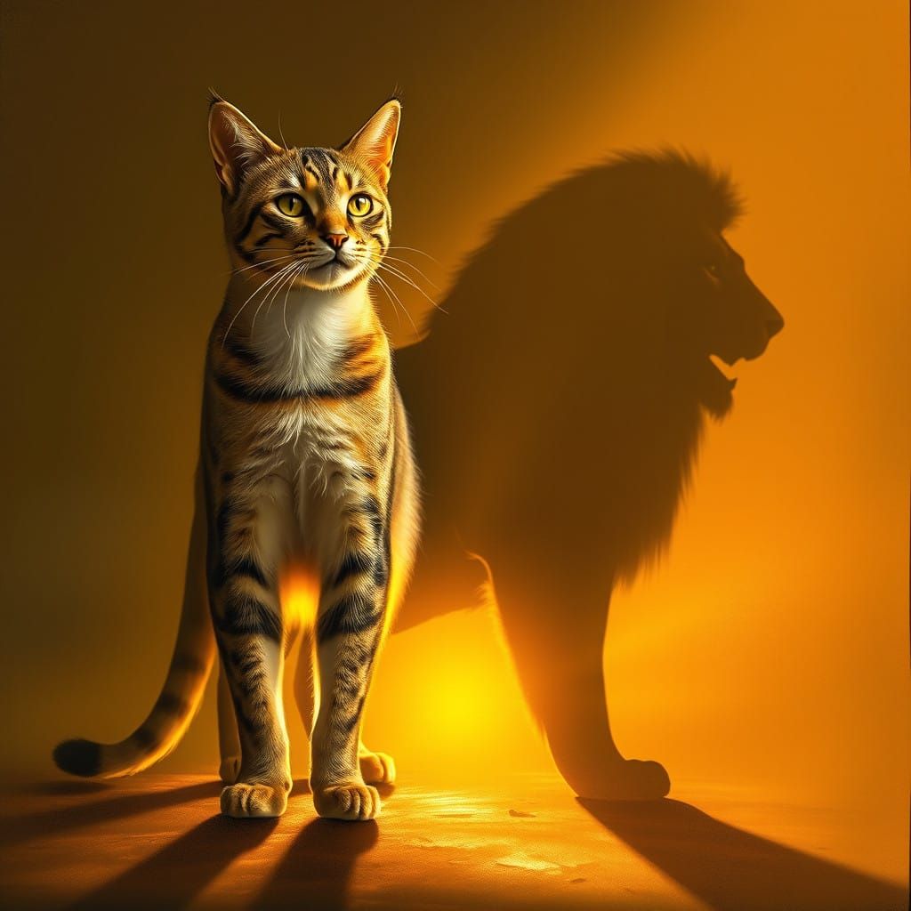 Majestic Cat Transforms into Regal Lion Silhouette