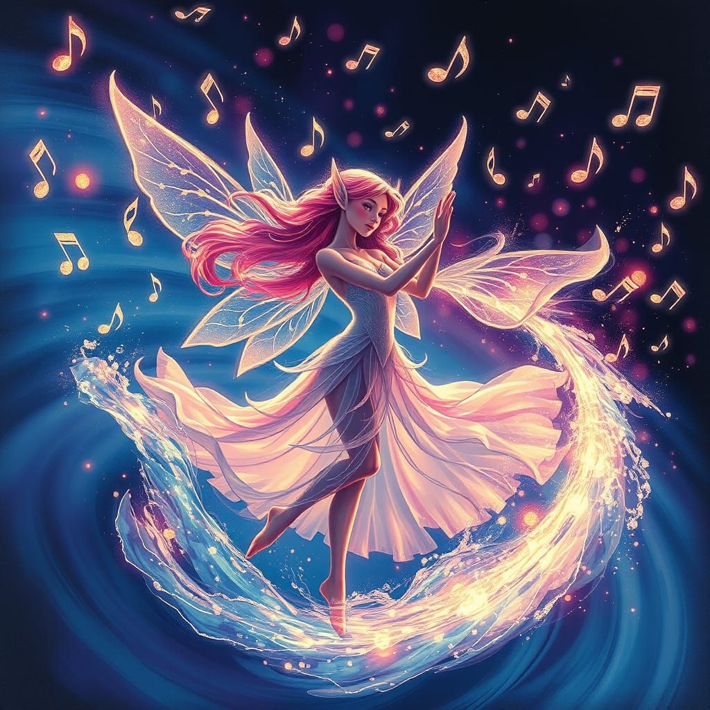 Enchanted Water Nymph Dances in Glowing Water Spiral