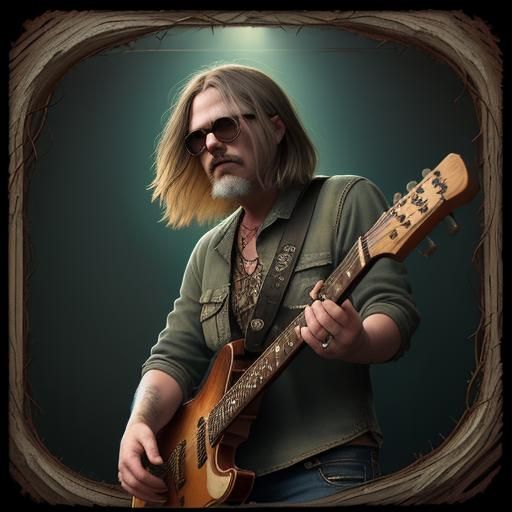 Vintage Southern Rock Musician with Guitar