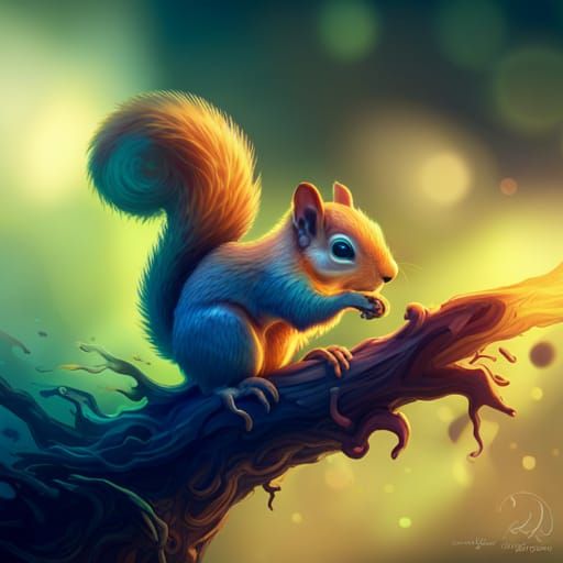 Squirrel in Fantasy Tree: Acrylic Art Macro Photography