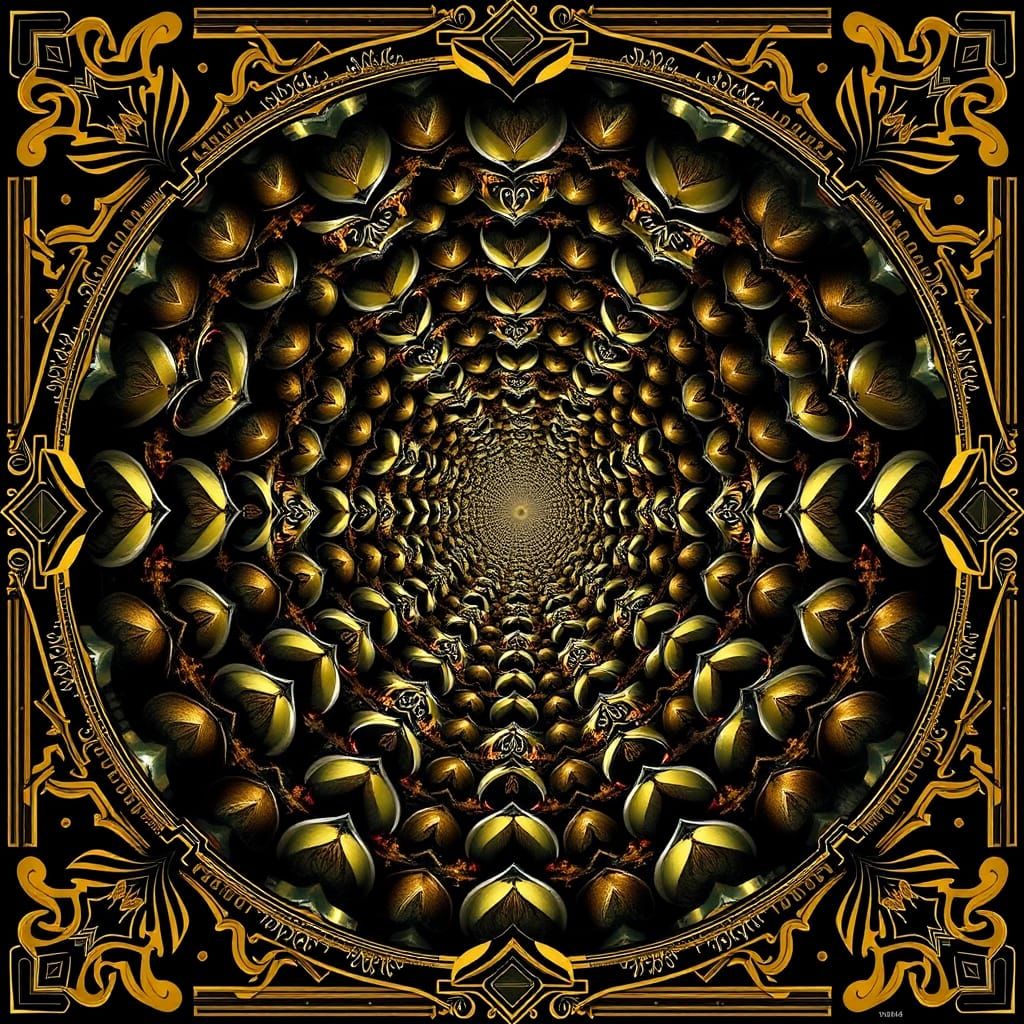 Recursive Op Art Deco Pattern with Gold Accents