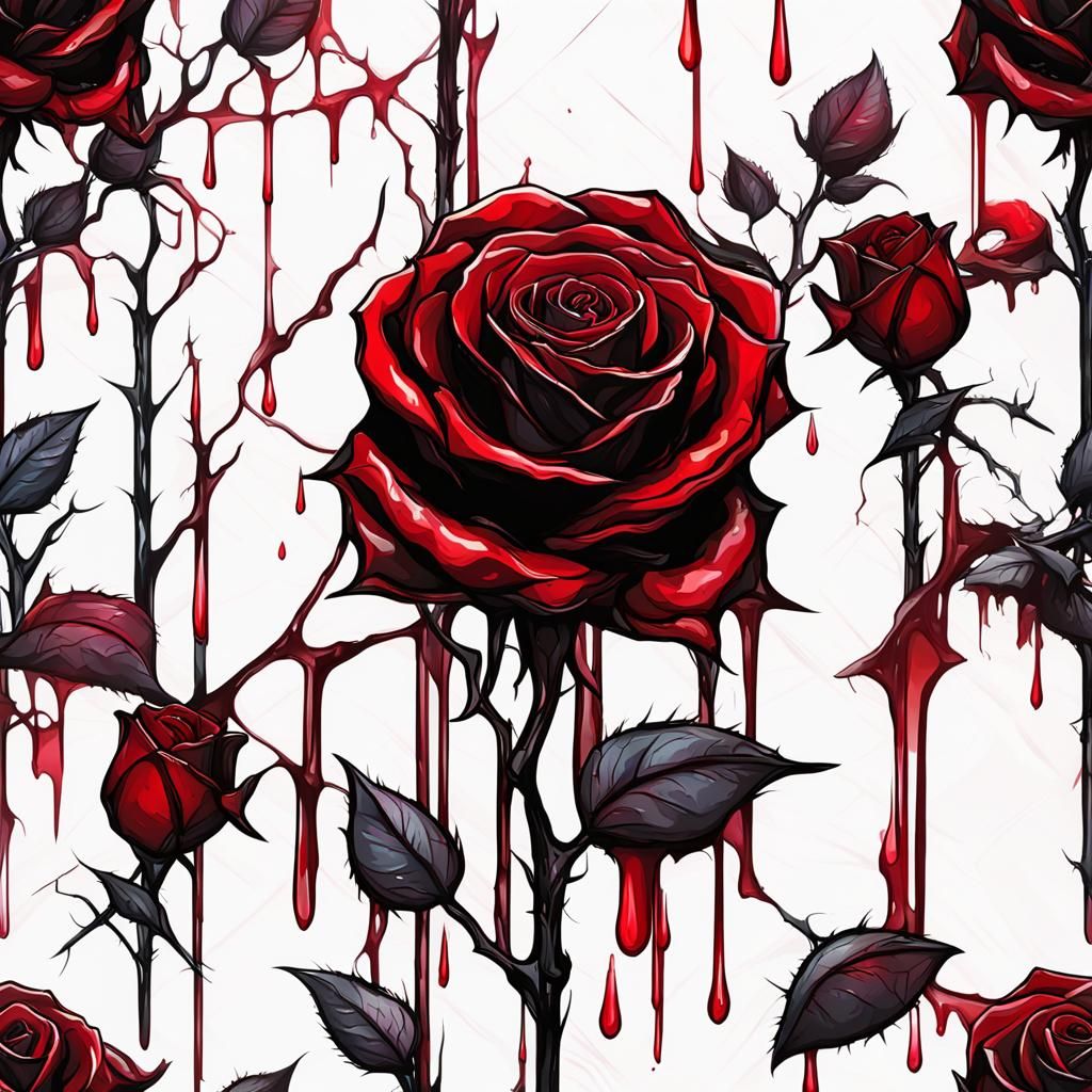Dramatic Black Rose with Dripping Blood