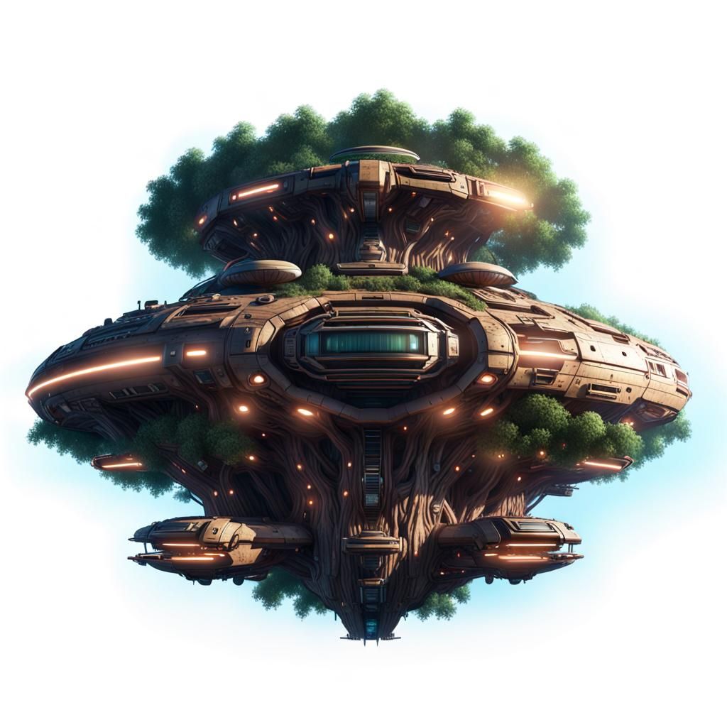 Tree Spaceship in Outer Space, 3D Rendered