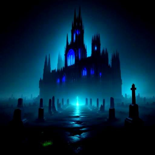 Demons in Autumn Forest Cemetery: Neon Retro Horror